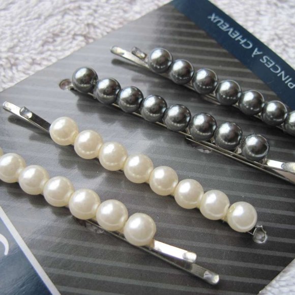 4 Goody Fashionow Luxe Shiny White Pearl Beaded Bobby Slide Hair Pins Ball Tips - Picture 2 of 6
